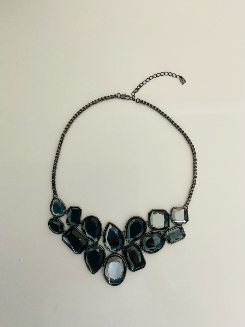 BCBG Gunmetal Statement Necklace with Gray Faceted Stones